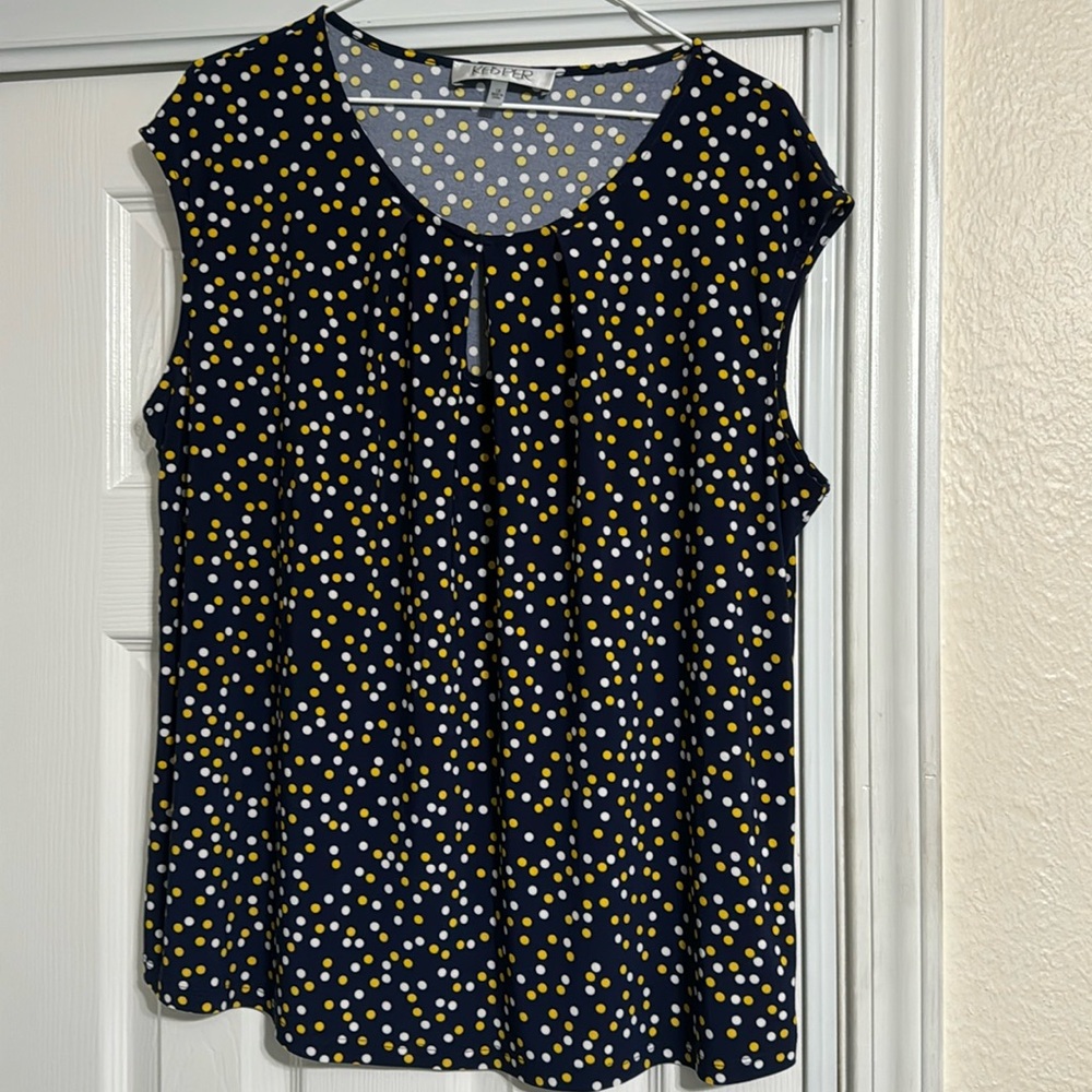Blue with white and yellow dots,short sleeve top